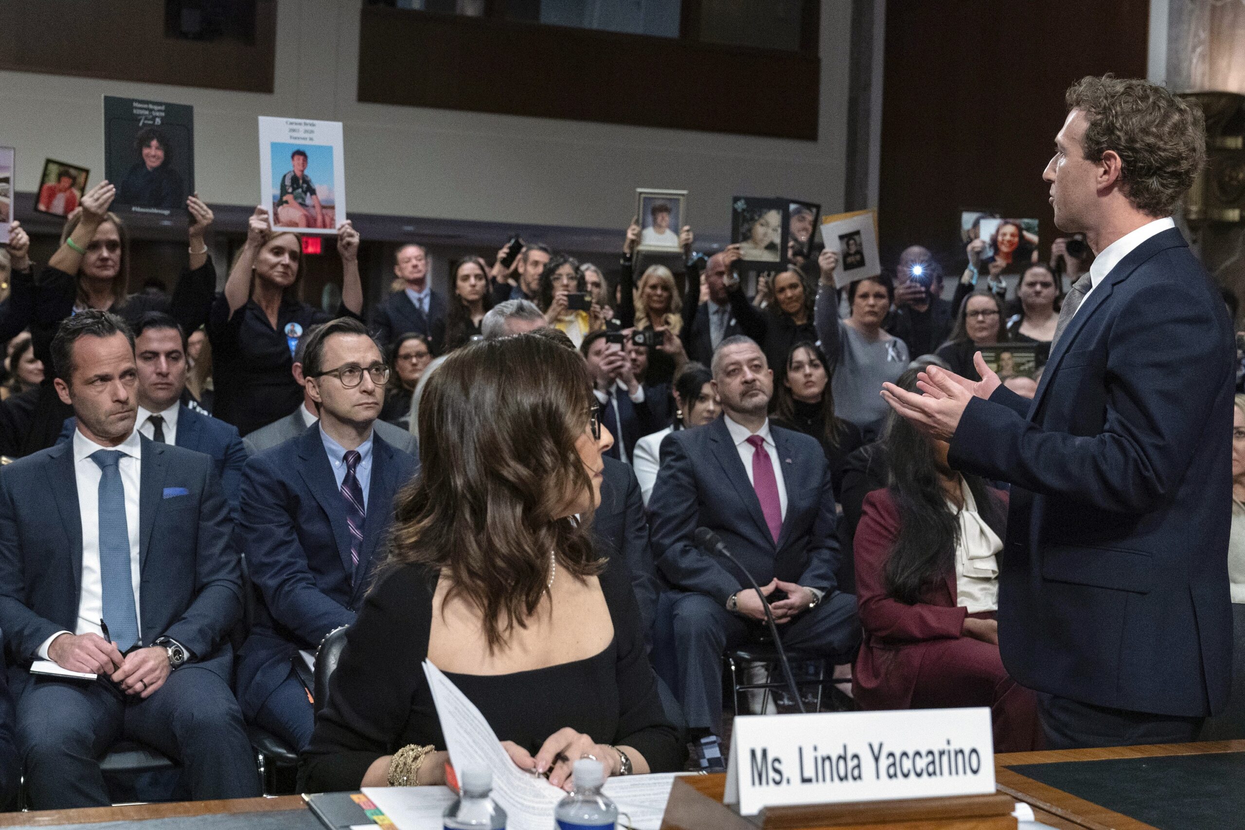 Facing the families of online abuse victims at a Senate hearing in January